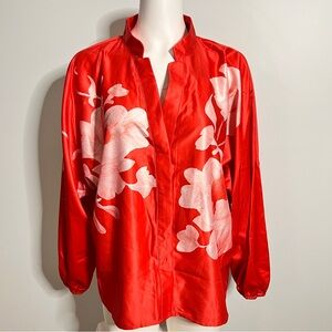 STYLEWE Red Graphic Blouse with Mandarin Collar